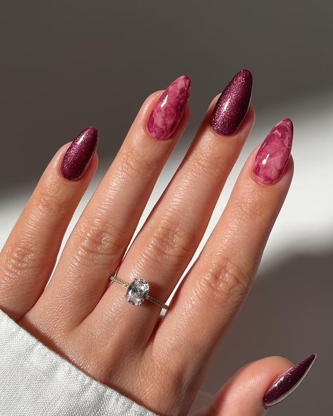 Plum marble nails 🥹🍇✨ swipe left for tutorial👀 ring @nadrijewelry *gifted products #nailart #nailsofinstagram #marblenails #naildesign #nailinspo #nailideas #prettynails #cutenails #nailpolish Plum Marble Nails, Plum Nails With Design Fall, Christmas Marble Nails, Sugar Plum Nails, Plum Nail Designs, Fall Marble Nails, Purple Marble Nails, Berry Nails, Plum Nails