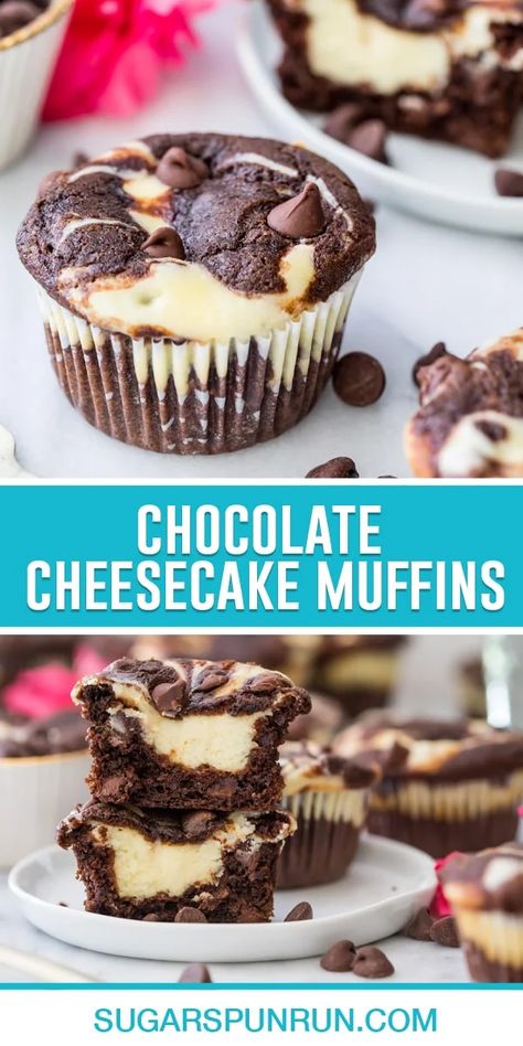 Chocolate Cheesecake Muffins, Cheesecake Chocolate Chip, Resep Muffin, Dessert Cheesecake, Cheesecake Muffins, Chocolate Chip Cheesecake, Cheesecake Chocolate, Homemade Muffins, Oreo Dessert