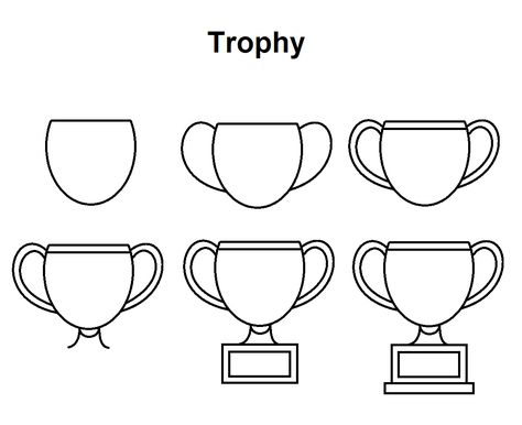 Step-by-step tutorial to draw a trophy. How To Draw A Trophy, Printable Trophy Template, Medal Drawings Easy, Trophy Drawing, Trophy Drawing Easy, Trophy Design Drawing, Trophy Sketch Design, Doodle Art For Beginners, Love Doodles