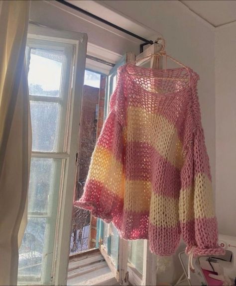 Crochet Sweater With Words, Multi Colored Yarn Crochet Projects, Crochet Striped Sweater, Striped Crochet Sweater, Pink Striped Sweater, Crochet Sweater Pattern, Striped Knitted Sweater, Crochet Sweater Pattern Free, Colour Combos