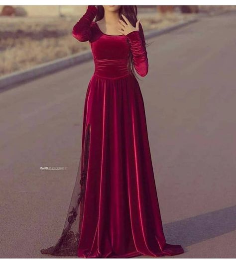 Red velvet dress long