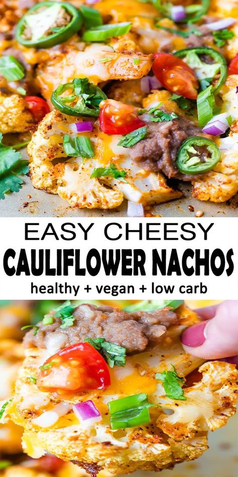 . Cheesy Baked Cauliflower, Bacon Egg Breakfast, Cauliflower Nachos, The Pinning Mama, Breakfast Nachos, Vegetarian Nachos, Jalapeño Peppers, Nachos Recipe Easy, Loaded Nachos