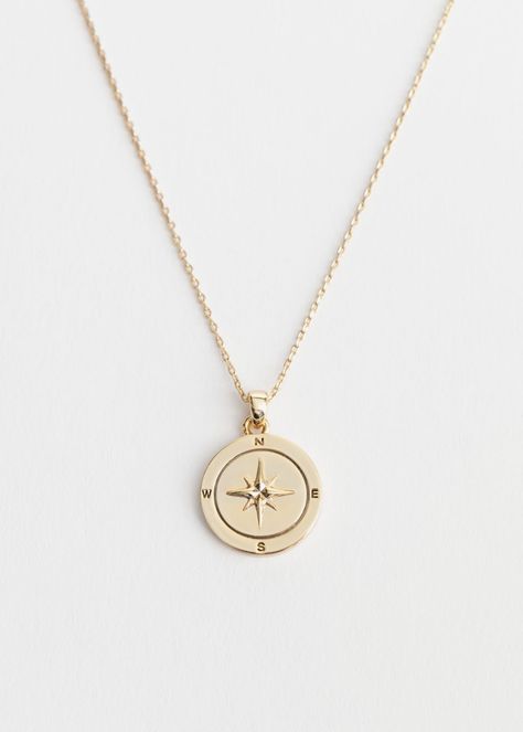 Compass Pendant Necklace - Gold - Necklaces - & Other Stories Compass Pendant Necklace, Diamond Circle Necklace, Compass Pendant, Compass Necklace, Diamond Solitaire Necklace, Solitaire Necklaces, Ruby Necklace, Gold Diamond Necklace, Ornament Ideas