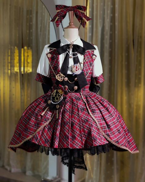 🌟AKB48 Collaboration🌟 ❤️Idol Lolita dress with iconic red plaid design. 🔥Step into the world of J-Pop fashion with this iconic red plaid dress inspired by the AKB48 performance costume from the hit song 'Iiwake Maybe’. 👉Search ‘FOGC-147’ on devilinspired.com #devilinspired #idoloutfit #akb48 #jpopidol #lolitacoord #lolitafasion Transformation Costume, Mayu Watanabe, Kei Fashion, Red Plaid Dress, J Pop, Performance Costume, Victorian Clothing, Vibrant Energy, Fairy Dress