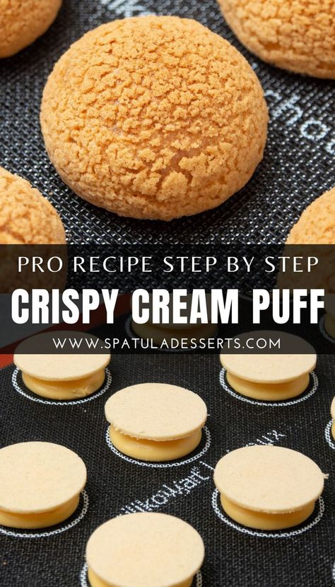 Try my Pro recipe that explains step by step how to make Crispy cream puff (choux au craquelin). There are different kinds of choux pastry; eclairs, cream puff, profiterol but the queen of all is choux au craquelin. Cream puff with and extra velvety craquelin layer on top that brings flavour as well as crunchiness and takes your bakes to the next level. In my recipe I will take your through step by step how to make professional looking perfect choux pastry every time. Crispy Cream Puffs, Crunchy Cream Puff, Cream Puff Craquelin, Cream Puff With Craquelin, Cream Puffs With Craquelin, Crème Puffs, Craquelin Cream Puff, Christmas Cream Puffs, Fancy Pastry