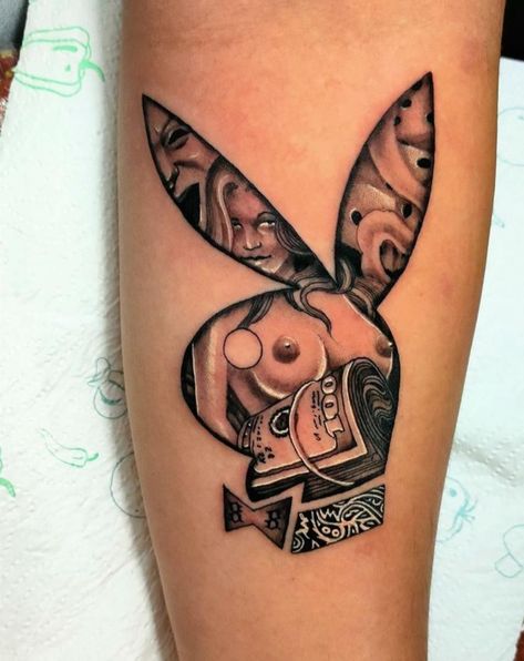 Playboy Bunny Tattoo, Playboy Tattoo, Girly Hand Tattoos, Chicano Style, Money Tattoo, Chicano Style Tattoo, Bunny Tattoos, Clever Tattoos, Tattoo Zeichnungen