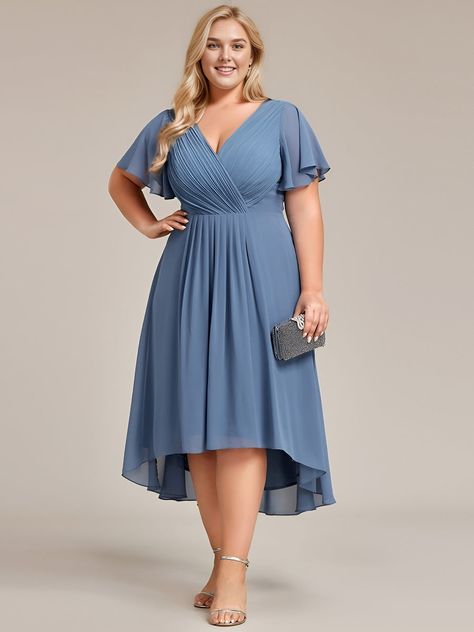 Tulle Bridesmaid Dresses for Women Plus Size Maxi Long - Ever-Pretty US Midi Wedding Guest Dress, Midi Bridesmaid Dress, Wedding Guest Attire, Ever Pretty, Guest Attire, Affordable Dresses, Lotus Leaf, Chiffon Material, Chiffon Ruffle