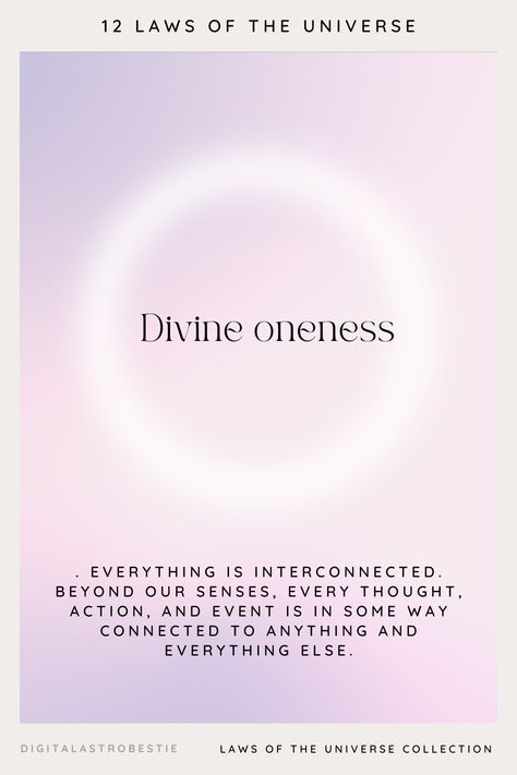 Law of Divine oneness - Everything is interconnected. Beyond our senses, every thought, action, and event is in some way connected to anything and everything else Connection With Universe, The Law Of Divine Oneness, Law Of Divine Oneness, Divine Universe, Divine Oneness, Divine Union, Universal Laws, Goddess Aesthetic, Spiritual Wall Art