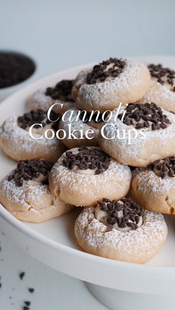 Cannoli Thumbprint Cookies, Cookies Made With Ricotta Cheese, Canoli Drop Cookies, Canolli Cookie Recipes, Cannoli Cookie Cups, Cannoli Cookie, Cannoli Cookies Recipe, Cannoli Cups, Cookies For Wedding