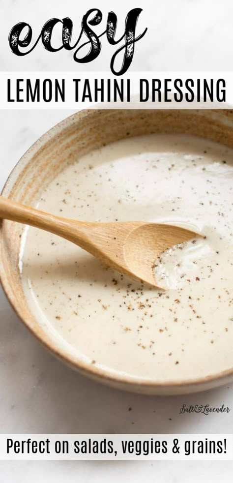 Vegan Tahini Dressing, Tahini Salad Dressing, Tahini Dressing Recipe, Tahini Recipe, Quick Vegan, Lemon Tahini Dressing, Salad Dressing Recipes Homemade, Vegan Sauces, Homemade Salads