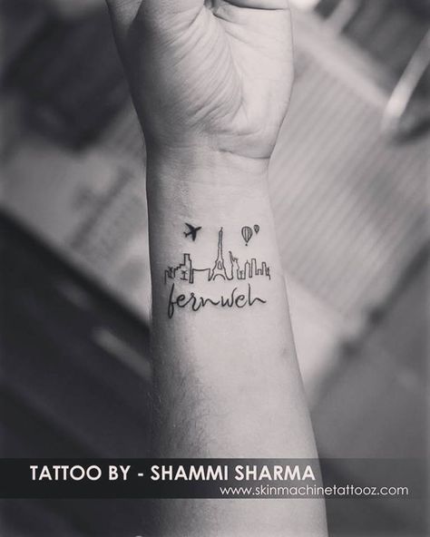 Fernweh - An urge to travell around the world Small single line tattoo by shammi sharma @immy.artwork  Thanks for looking #art #artist #tattoo #shammisharma #tattooartist #followme #inked #inkedlife #smalltattoos #cutetattoos #doubletap #bestoftheday #lovemyjob Small Single Line Tattoo, Fernweh Tattoo, Wanderlust Tattoos, Phrase Tattoos, Single Line Tattoo, Artist Tattoo, Single Line, Tattoo Work, Word Tattoos