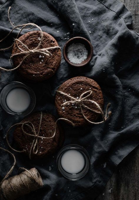 Tahini Chocolate, Food Photography Dessert, Moody Food Photography, Chewy Chocolate Cookies, Dark Food Photography, Homemade Caramel Sauce, Dessert Photography, Chocolate Cookie Recipes, Salted Caramel Chocolate