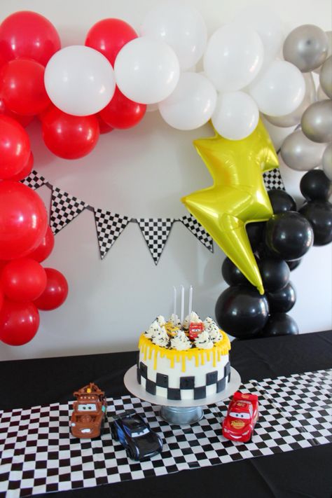 Cars Mqueen Party, Cars Fourth Birthday, Lightening Mcqueen 3rd Birthday, Lightening Mcqueen Birthday Party Ideas, Lightning Mcqueen First Birthday, Mc Queen Party Ideas, Two Fast Lightning Mcqueen Birthday, Lighting Mcqueen Party, Cars Third Birthday Party