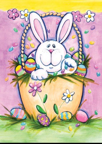 Bunny In A Basket, Basket Garden, Easter Flags, Easter Paintings, Happy Easter Wishes, Easter Garden, Hanging Flag, Easter Wallpaper, Easter Images