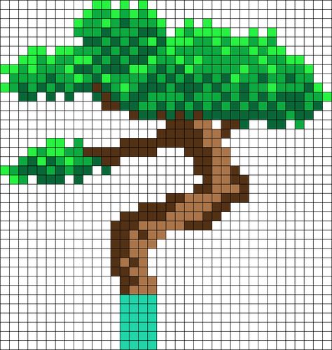 Bonsai Tree Perler Bead Pattern, Perler Bead Plant Pattern, Plant Perler Bead Patterns, Pixel Art Plants, Melt Beads Patterns, 3d Perler Bead, Fuse Bead Patterns, Perler Art, Art Perle