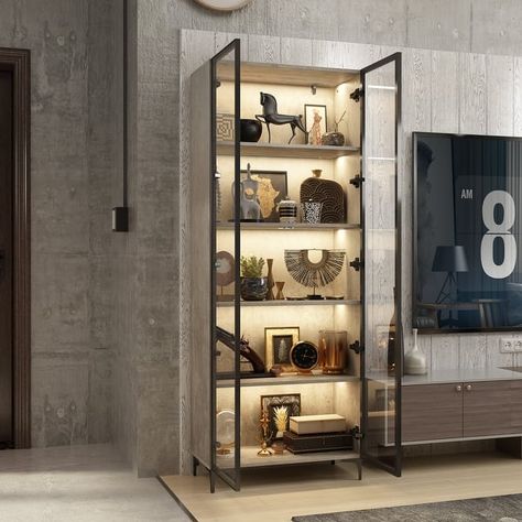 Display Storage Cabinet Showcase with Glass Doors and LED Light - Bed Bath & Beyond - 41029014 Clear Display Case, Glass Door Cabinet Display, Glass Display Unit, Display Storage Cabinet, Cabinet Glass Doors, Glass Door Design, Accent Storage Cabinet, Door Display, Cabinet Glass