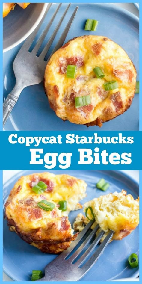 Copycat Starbucks Egg Bites recipe from RecipeGirl.com #copycat #starbucks #egg #bites #recipe #RecipeGirl Starbucks Breakfast Bites, Egg Bites Muffin Tins Starbucks, Starbucks Egg Cups, Morning Egg Recipes, Easy Egg Bites Muffin Tins, Egg Snack Ideas, Egg Diet Recipes, How To Make Egg Bites, Ww Egg Bites