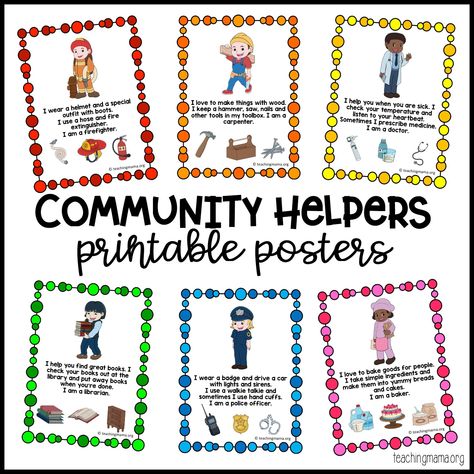 Learning about community helpers is important for little ones. They need to know the types of jobs people do to help the community keep running. I created a set of community helpers printable posters to help teach this. Before teaching about community helpers, make sure you explain what a community is. It can be small … Community Helpers Printables, Prek Community Helpers, Community Helpers Lesson Plan, Community Helpers Week, Community Helpers Preschool Crafts, Community Helper Lesson, Community Helpers Kindergarten, Community Helpers Crafts, Community Helpers Activities