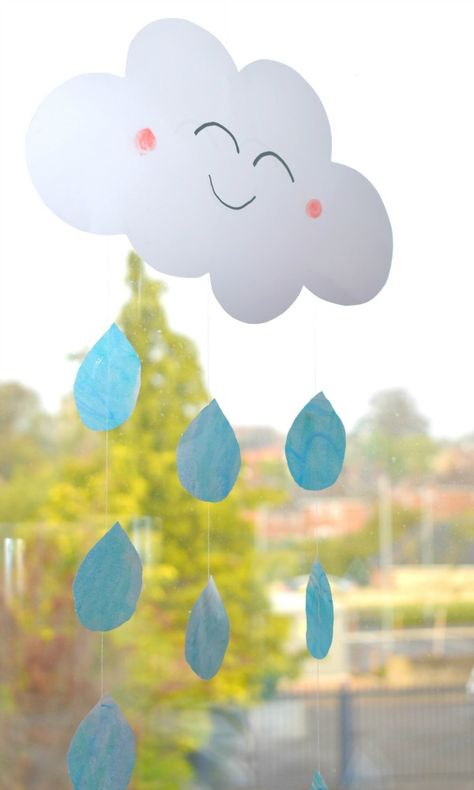 Happy Rain Cloud Craft For Kids Rain Drop Activities For Preschool, Rain Decorations For Classroom, Paper Clouds Decoration, Rain Paper Craft, Rain Cloud Craft Preschool, Cloud Craft Preschool, Rain Crafts For Toddlers, Rain Art Projects For Kids, Rain Crafts Preschool