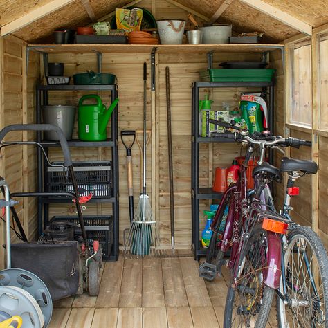 Tool Shed Ideas, Lawn Mower Shed, Shed Organisation, Shed Organization Ideas, Blue Shed, Cool Sheds, Garden Shed Interiors, House Awnings, Carport Sheds