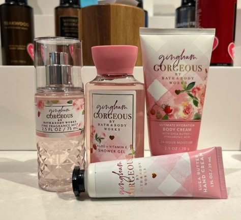 Modern Coquette, February Aesthetic, Gingham Gorgeous, Shower Vibes, Scent Combos, Pink Products, Bath N Body Works, Shea Butter Hand Cream, Aesthetic Skincare