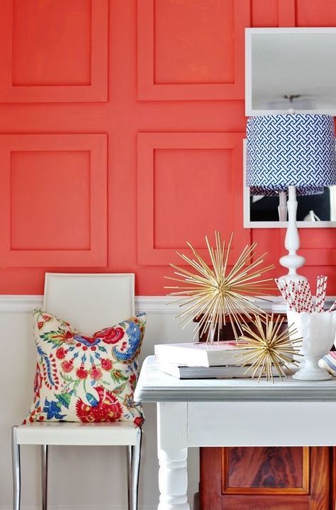 Sherwin Williams Quite Coral, Sw Coral Reef, Coral Reef Sherwin Williams, Sherwin Williams Coral Reef, Sw Coral Paint Colors, Sherwin Williams Orange Paint Colors, Coral Painted Walls, Coral Accent Walls, Coral Paint Colors