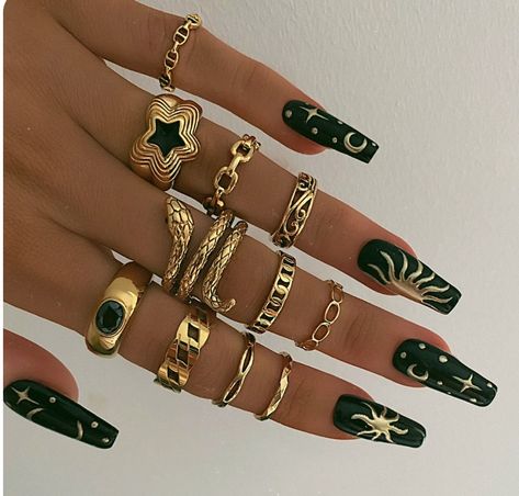 Unghie Nail Art, Witchy Nails, Prom Nails, Fire Nails, Pretty Acrylic Nails, Dope Nails, Nail Arts, Best Acrylic Nails, Gold Nails