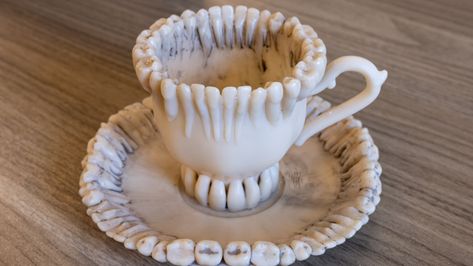 Relax And Have A Nice Cup Of Teeth | Hackaday Clay Cup, The Teeth, Ceramics Pottery Art, Clay Art Projects, Ceramics Ideas Pottery, Spooky Decor, Decoration Inspiration, Fun Cup, Tooth Fairy