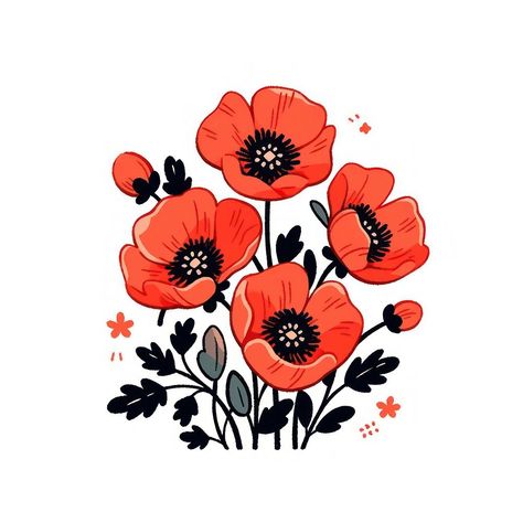 Red poppies flower pattern poppy plant. | free image by rawpixel.com / Nutthone Red Poppy Illustration, Poppy Flash Tattoo, Poppy Graphic Design, Red Anemone Flower Tattoo, Poppies Flower Drawing, Poppy Flowers Drawings, Poppy Silhouette, Making Poppies, Poppy Flower Aesthetic