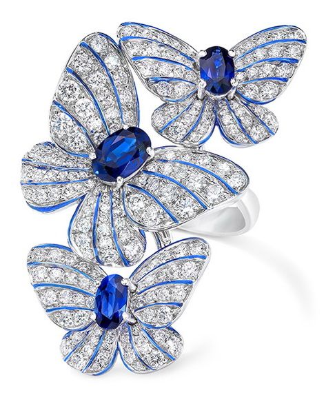 Cellini Butterfly Ring with Sapphires and Diamonds Oval Jewelry, Blue Stone Ring, Sapphire Wedding, Butterfly Ring, Butterfly Jewelry, Sapphire Jewelry, Engagement Jewelry, Animal Jewelry, White Gold Rings