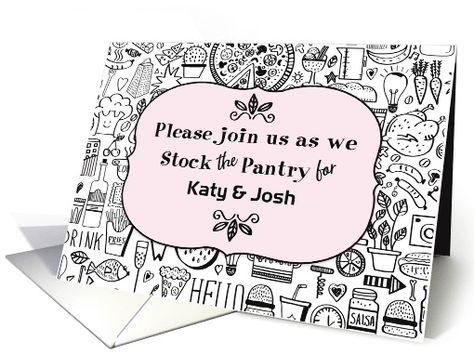 Stock The Pantry Shower, Text Artist, Free Ecards, Pink Frames, Bridal Shower Party, Shower Party, Invitation Card, Wedding Shower, Party Planning