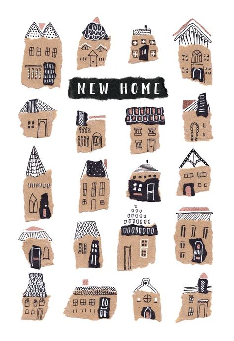 달력 디자인, Greetings Island, Paper Collage Art, New Home Cards, Advocate Art, House Illustration, Collage Art Mixed Media, Small Houses, House Drawing