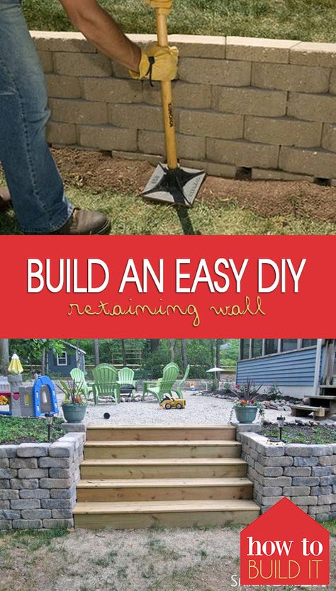 Cheap Retaining Wall, Retaining Wall Ideas, Diy Retaining Wall, Backyard Retaining Walls, Diy Garden Landscaping, Building A Retaining Wall, Landscaping Retaining Walls, Diy Wand, Retaining Walls