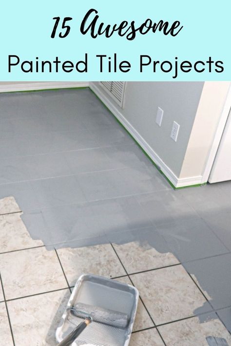 Paint Large Tile Floor, Can You Paint Tile, Painting Ceramic Tile Floor, Painting Over Tiles, Porch And Patio Paint, Travertine Tile Backsplash, Painted Bathroom Floors, Painted Shower Tile, Ranch Makeover