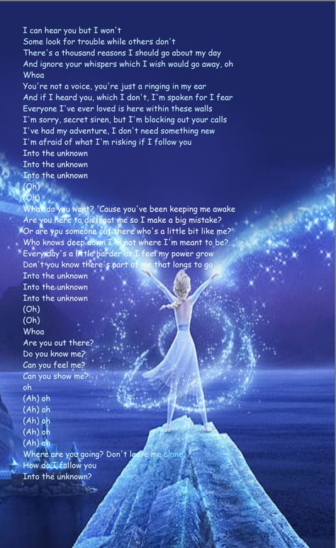 Into The Unknown Frozen Lyrics, Frozen Song Lyrics, Into The Unknown Frozen, Disney Funny Moments, Frozen Song, Disney Song Lyrics, Let It Go Lyrics, Frozen Aesthetic, Free Song Lyrics