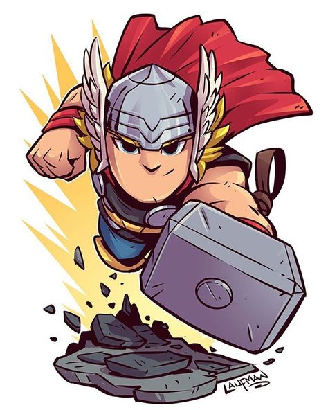 Chibi Thor. Prints available at www.dereklaufman.com (link in my profile) #thor #godofthunder #hammer #avengers #thorragnarok #marvel #chibi #fanart #clipstudiopaint #mangastudio #dereklaufman Laufman Art, Thor Drawing, Derek Laufman, Chibi Marvel, Avengers Cartoon, Marvel Cartoons, Marvel Drawings, Chibi Characters, Superhero Art