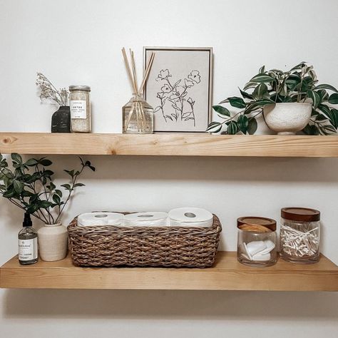 36" Floating Wood Shelf Walnut - Threshold™: Modern Storage, Open Shelving : Target Finds Open Shelving Decor, Target Bathroom, Floating Wood Shelf, Neutral Bathroom Decor, Shelves Bathroom, Bathroom Shelf Decor, Floating Shelves Bathroom, Eclectic Bathroom, Bathroom Top