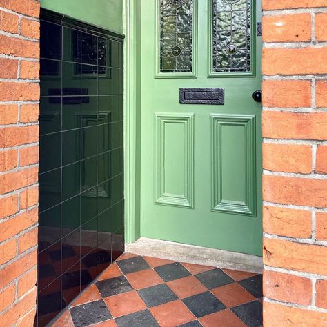 Porch Tile Ideas - 11 ways to create an impressive entrance Front Door Flooring Entryway Tile Outdoor, Front Door Flooring Entryway Tile, 1920s Front Porch, Tiled Porch Floor Entrance Outside, Front Porch Tile Ideas Over Concrete, Tiled Porch Floor Entrance, Porch Tiles Entrance, Checkered Front Porch, Outside Tiles Front Porches