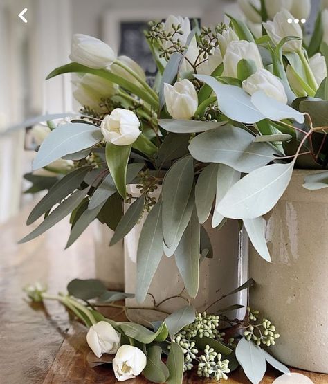 Tulip Floral Arrangements Simple, Faux Flower Table Arrangements, Early Spring Floral Arrangements, White Tulips Decor, Simple Spring Flower Arrangements, Faux Tulip Arrangement, Faux Spring Flower Arrangements, Greenery Flower Arrangements, Spring Floral Arrangements Centerpieces