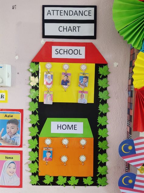 Attendance Ideas For Preschool, Diy Attendance Chart For Preschool, Preschool Chart Ideas, Home And School Attendance Chart, Creative Attendance Ideas, Attendance Boards For School, Attendance Board Ideas Preschool, Attendence Ideas For Preschool, Attendance Chart For Preschool