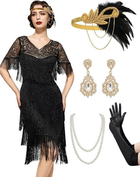 Amazon.com: SWEETV 1920s Gold Flapper Dresses for Women,Fringed Roaring 20s Costumes, Sequin Great Gatsby Dresses with 20s Accessories Set : Clothing, Shoes & Jewelry 1920s Gatsby Outfit, Prohibition Party Outfit, 1920 Style Dresses, Roaring 20s Costumes, 1920s Party Outfit, 20s Accessories, Gatsby Party Outfit, Roaring 20s Dresses, 20s Costume