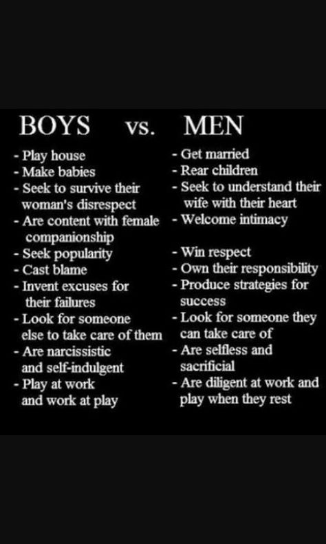 Boy vs man Boys Vs Men, Men Vs Boys, Understanding Men, Instagram Men, Masculine Energy, Boy Quotes, Godly Man, Man Vs, Men Quotes