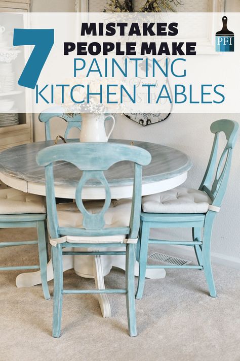 7 Common Mistakes Made Painting Kitchen Tables - Painted Furniture Ideas Kitchen Table Repurpose Ideas, Painting Kitchen Tables, Painted Table And Chairs, Painted Dining Room Table, Dining Room Table Makeover, Painted Furniture Ideas, Painted Kitchen Tables, Painted Dining Table, White Washed Furniture