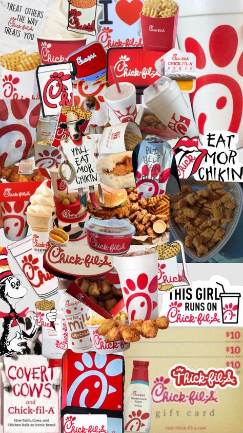 Chick-fil-A wallpaper #cfa #chickennuggets #chickfila #chickfilaslays #preppywallpaper #preppylayla Chick Fil A Wallpaper, A Wallpaper, Chick Fil A, Donuts, Food And Drink, Chicken, Collage