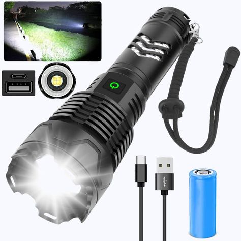 Rechargeable LED Flashlights High Lumens, 120000 Lumen Super Bright Powerful Tactical Flashlight, Type-C Fast Charge, 5 Light Modes, Zoomable, IPX6 Waterproof for Outdoor Camping Emergencies Super Bright Flashlight, Bright Led Flashlight, Rechargeable Flashlight, Light Flashlight, Tactical Flashlight, Flash Light, Camping Lights, Fishing Accessories, Led Flashlight