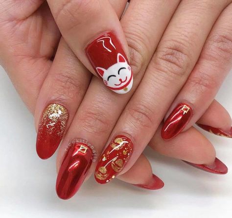 Nail Designs Chinese New Year, Chinese New Year Nails 2024, Chinese New Years Nails, Chinese Red Nails, Nail Chinese New Year, Cny Nails 2024, Nails Chinese New Year, Nail Art Chinese New Year, Chinese New Year Nail Design