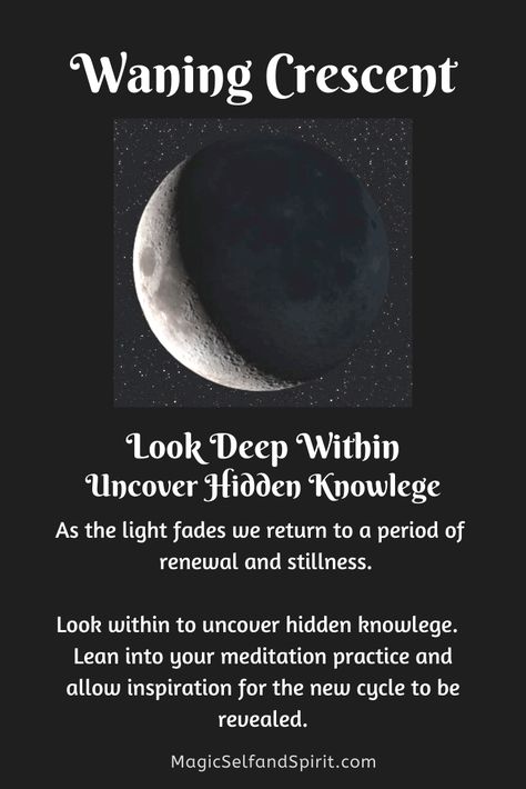 Waning Crescent Moon - Pinterest Crescent Moon Magic, Waning Crescent Moon, Waning Crescent, Moon Meaning, Moon Spells, Moon Reading, Moon Journal, Learn Astrology, Phases Of The Moon