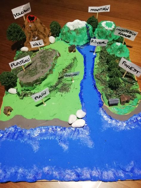 Geography Models Project Ideas, Landforms Model Projects, Geography Project Ideas, Carribean Map, Landform Diorama, River Diorama, Geography Model, Landform Projects, Biomes Project