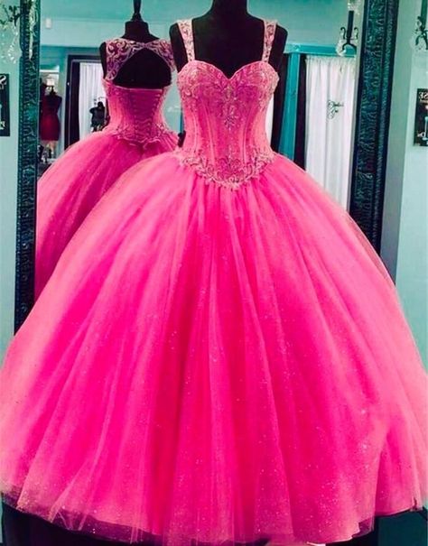 Pink Puffy Prom Dress, Puffy Prom Dress, Poofy Prom Dresses, Gown Sleeves, Puffy Prom Dresses, Cheap Quinceanera Dresses, Hot Pink Prom Dress, Sweet 15 Dresses, Pink Ball Gown