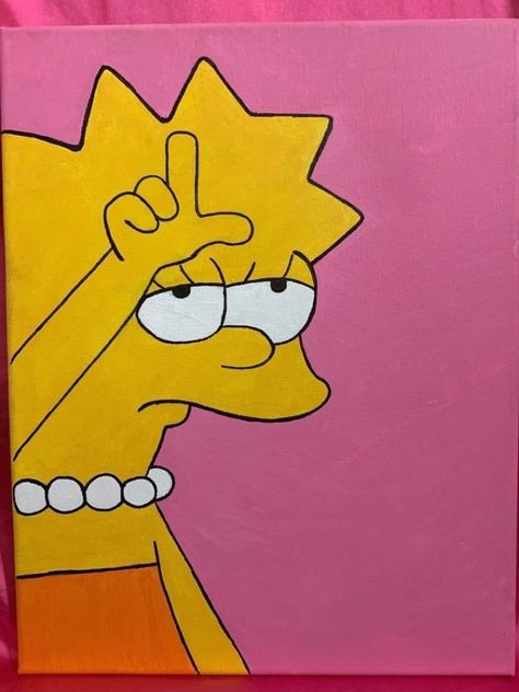 Hand painted meme of Lisa Simpson holding up the loser sign. Painted with acrylic paint on a 12x14 canvas. #painting Mini Tela, Disney Canvas Art, Canvas For Beginners, Canvas Drawing, Hippie Painting, Small Canvas Paintings, Simple Canvas Paintings, Pop Art Canvas, Easy Canvas Art